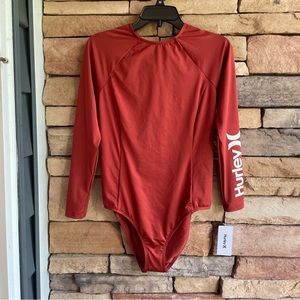 Hurley chestnut orange Logo long sleeve Bodysuit Swimsuit NWT